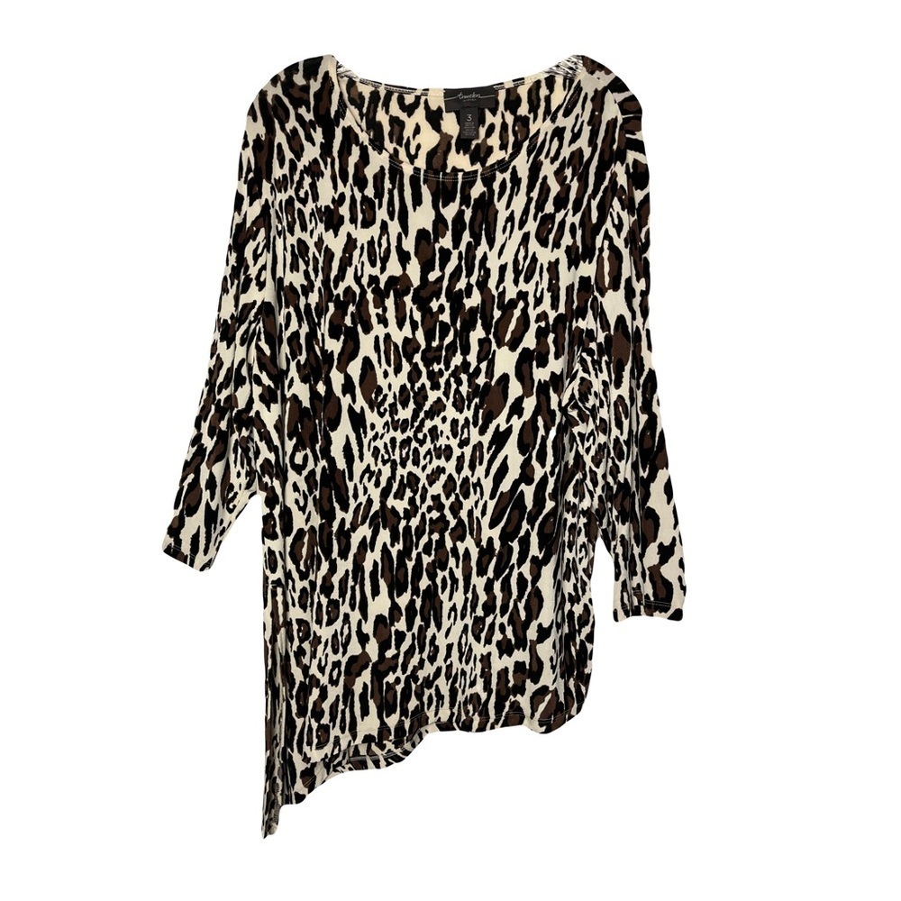 Chico’s Travelers | Tan Animal Print Asymmetrical Tunic Top, Size 3 (XL)